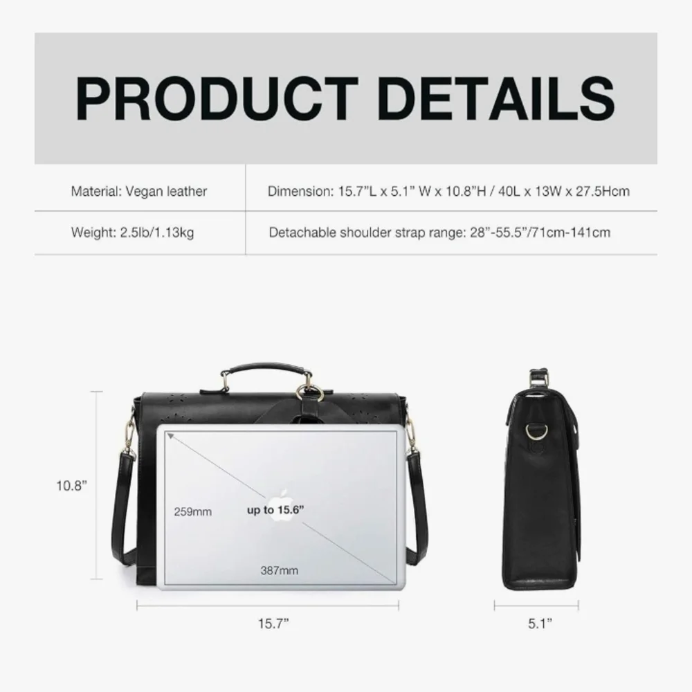 Black Laptop Bag with Decorative Bow - Women Bags Laptop Bags